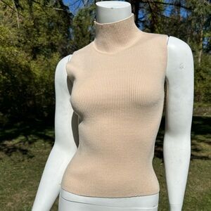 NWOT Cream Ribbed Turtleneck Tanktop 'Sweewe Paris' Small Shabby Chic
